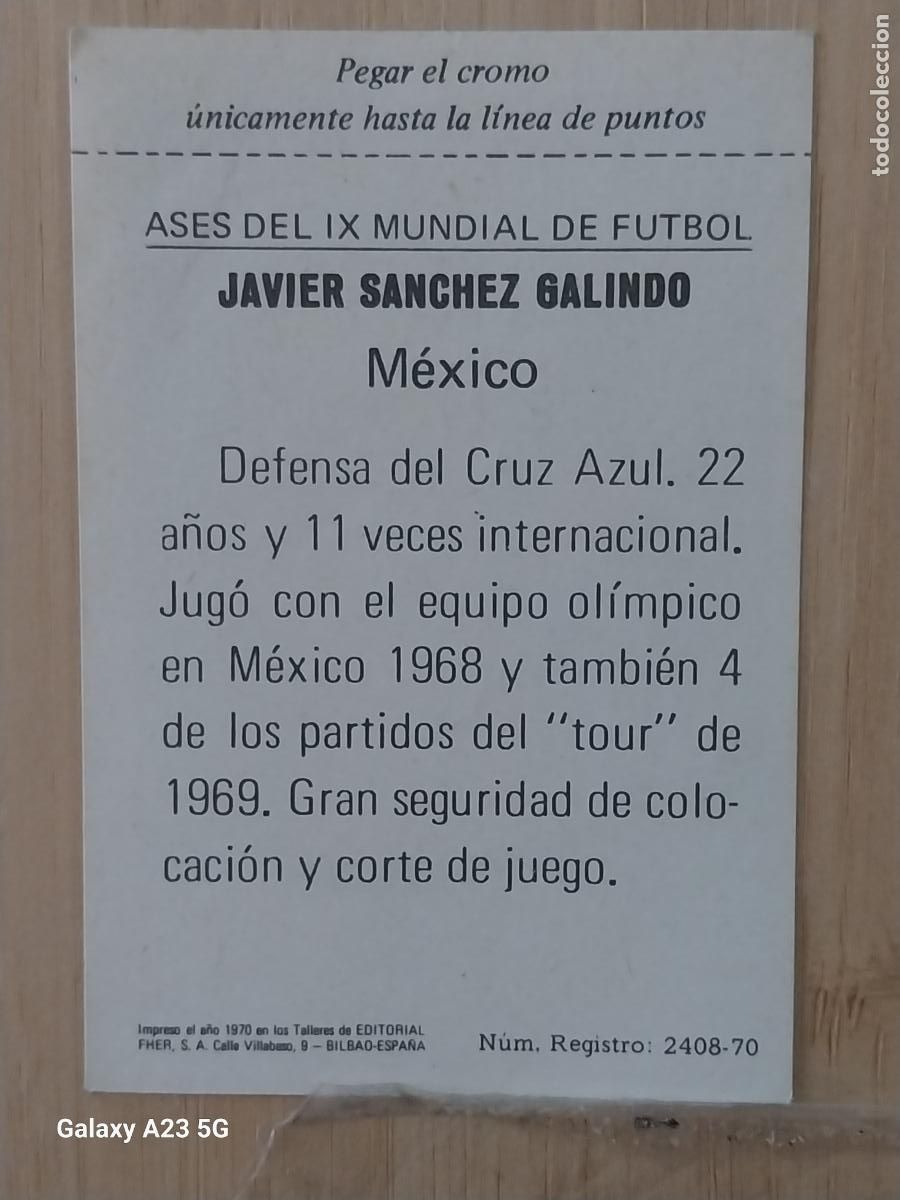 Cromos de f&uacute;tbol: SANCHEZ GALINDO MEXICO A&Ntilde;O 1970 ASES IX MUNDIAL MEXICO ED FHER CROMO SIN PEGAR NUNCA ORIGINAL