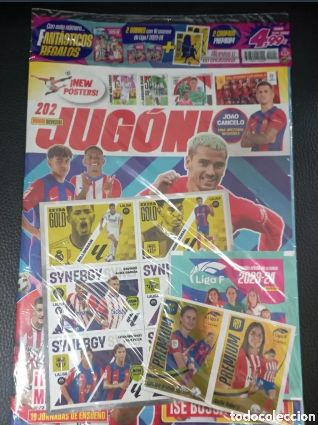 Cromos de f&uacute;tbol: 4 RevistaS Jug&oacute;n 202 precintadas, Lamine Yamal Extra Gold Liga Este 2023-24