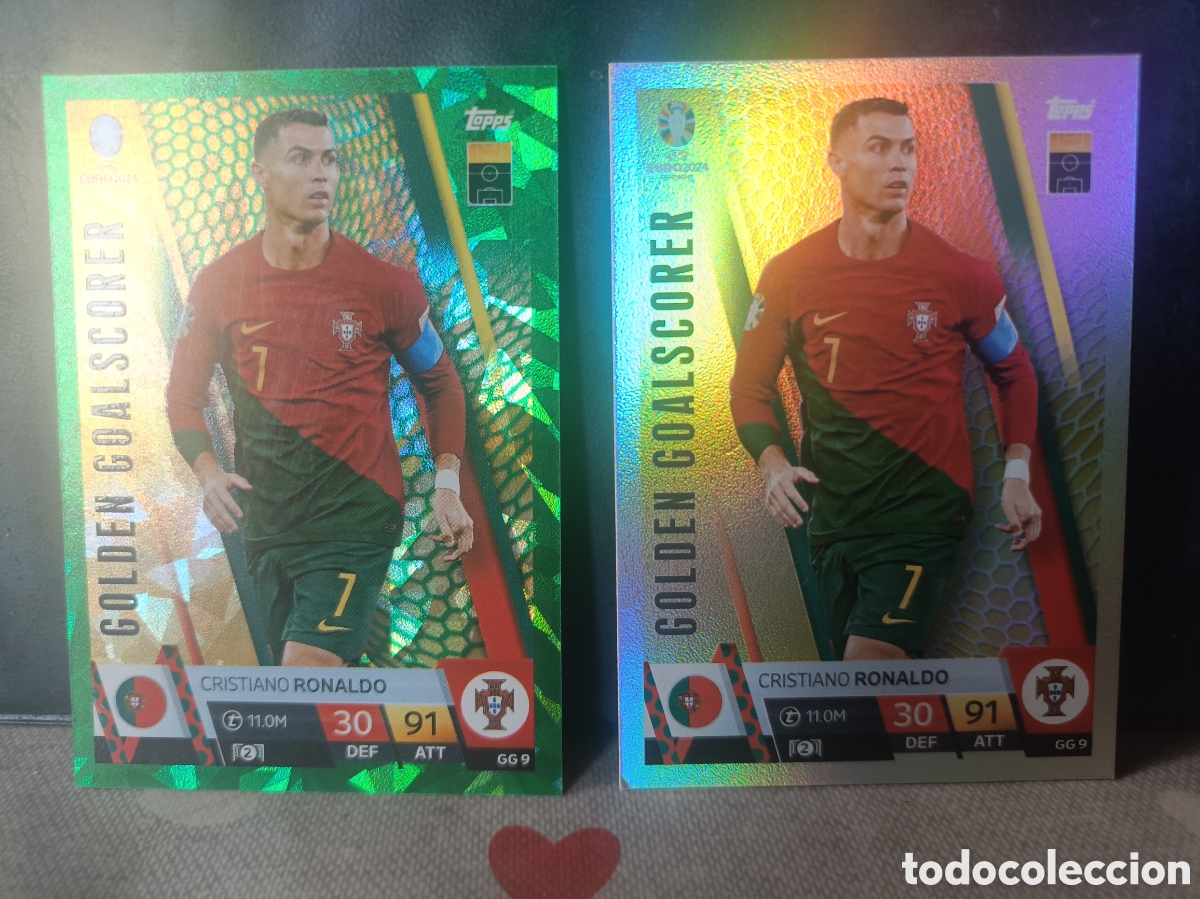 Cromos de f&uacute;tbol: CRISTIANO RONALDO GOLDEN GOALSCORER Las dos versiones TOPPS EURO 2024 Portugal