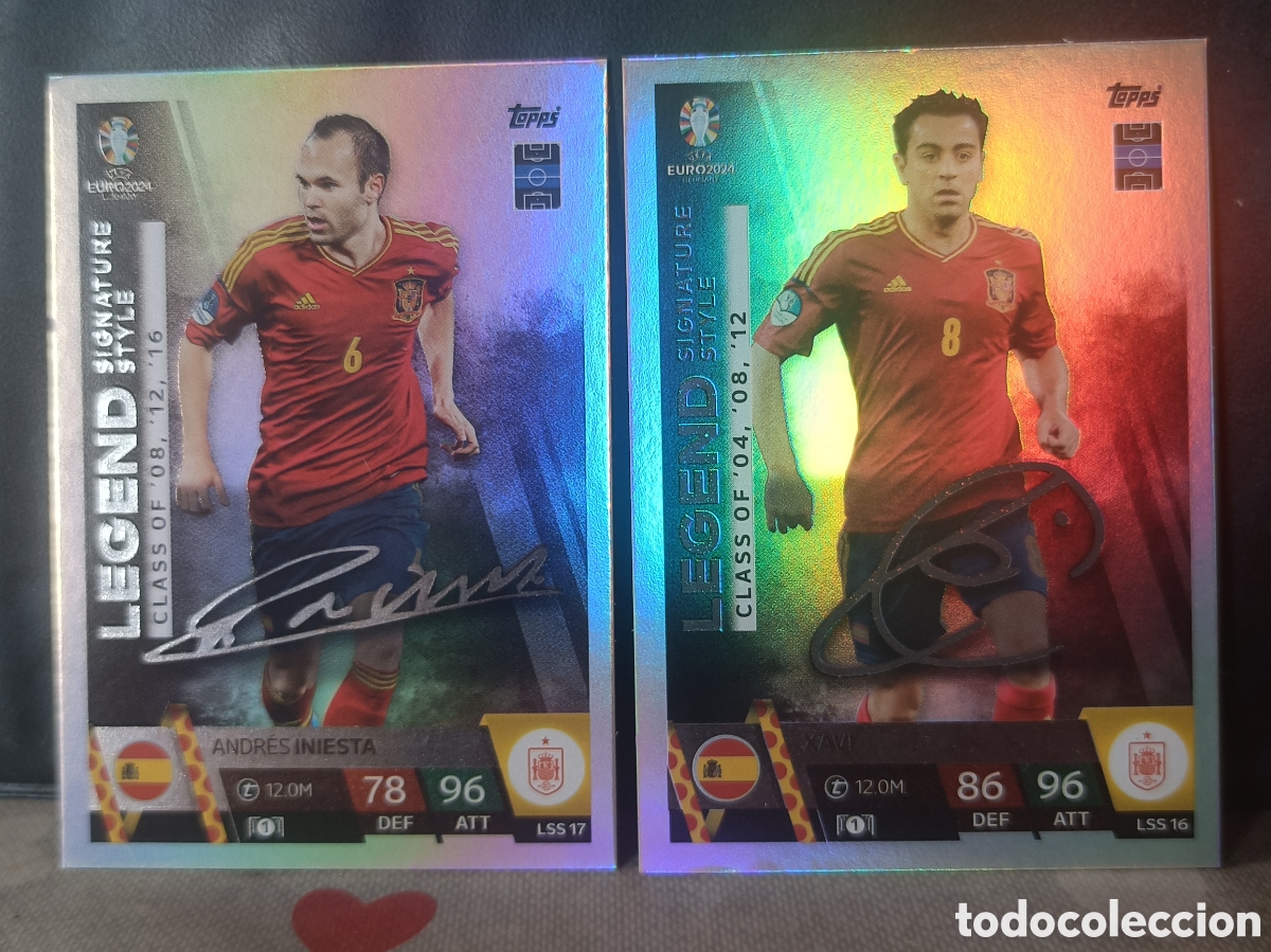 Cromos de f&uacute;tbol: XAVI e INIESTA LEGEND SIGNATURE STYLE EURO 2024 TOPPS Espa&ntilde;a