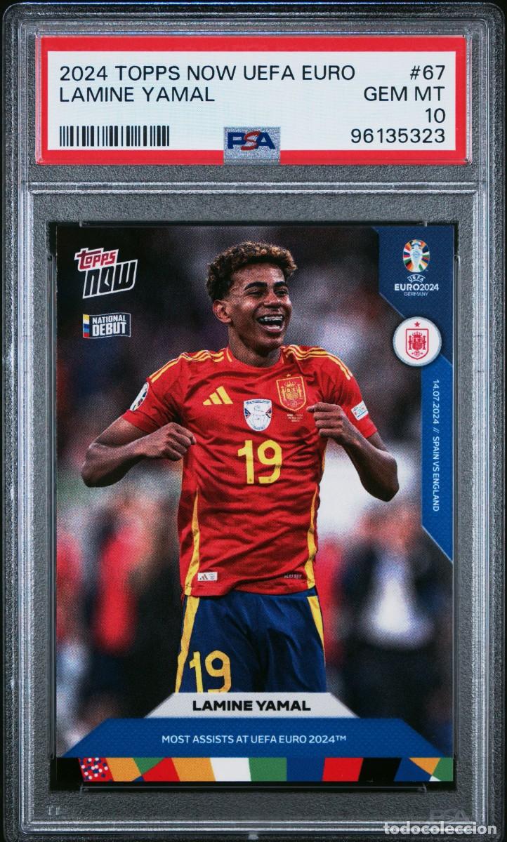 Cromos de f&uacute;tbol: Rookie Lamine Yamal #67 Espa&ntilde;a Topps Now UEFA Euro 2024 PSA 10