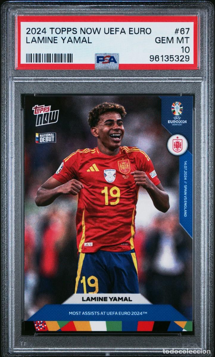 Cartes &agrave; collectionner de Football: Rookie Lamine Yamal #67 Espa&ntilde;a Topps Now UEFA Euro 2024 PSA 10