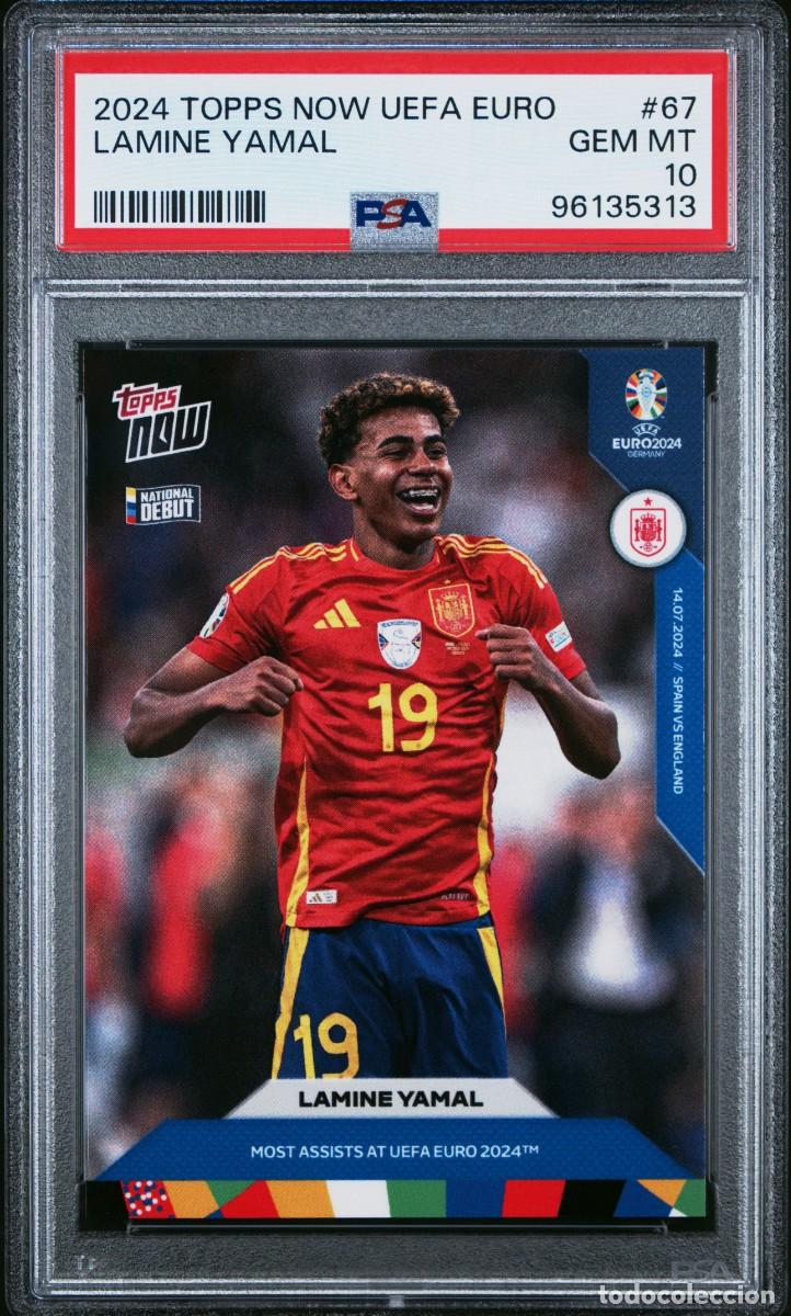 Cromos de f&uacute;tbol: Rookie Lamine Yamal #67 Espa&ntilde;a Topps Now UEFA Euro 2024 PSA 10