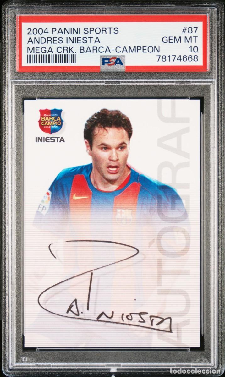 Cromos de f&uacute;tbol: Andres Iniesta #87 FC Barcelona Panini Megacracks Bar&ccedil;a Campeon 2004 PSA 10