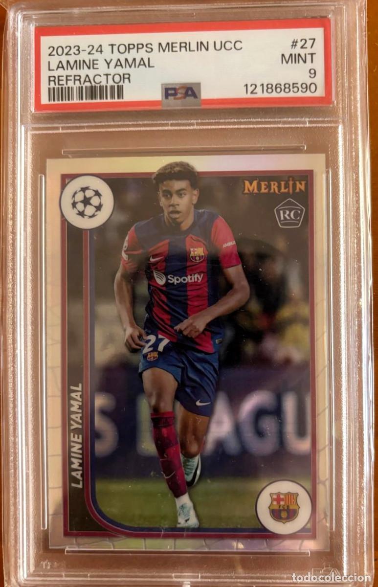 Cromos de f&uacute;tbol: PSA 9 TOPPS MERLIN UCC 2023-2024- 23 24 LAMINE YAMAL (FC BARCELONA) REFRACTOR ROOKIE CARD