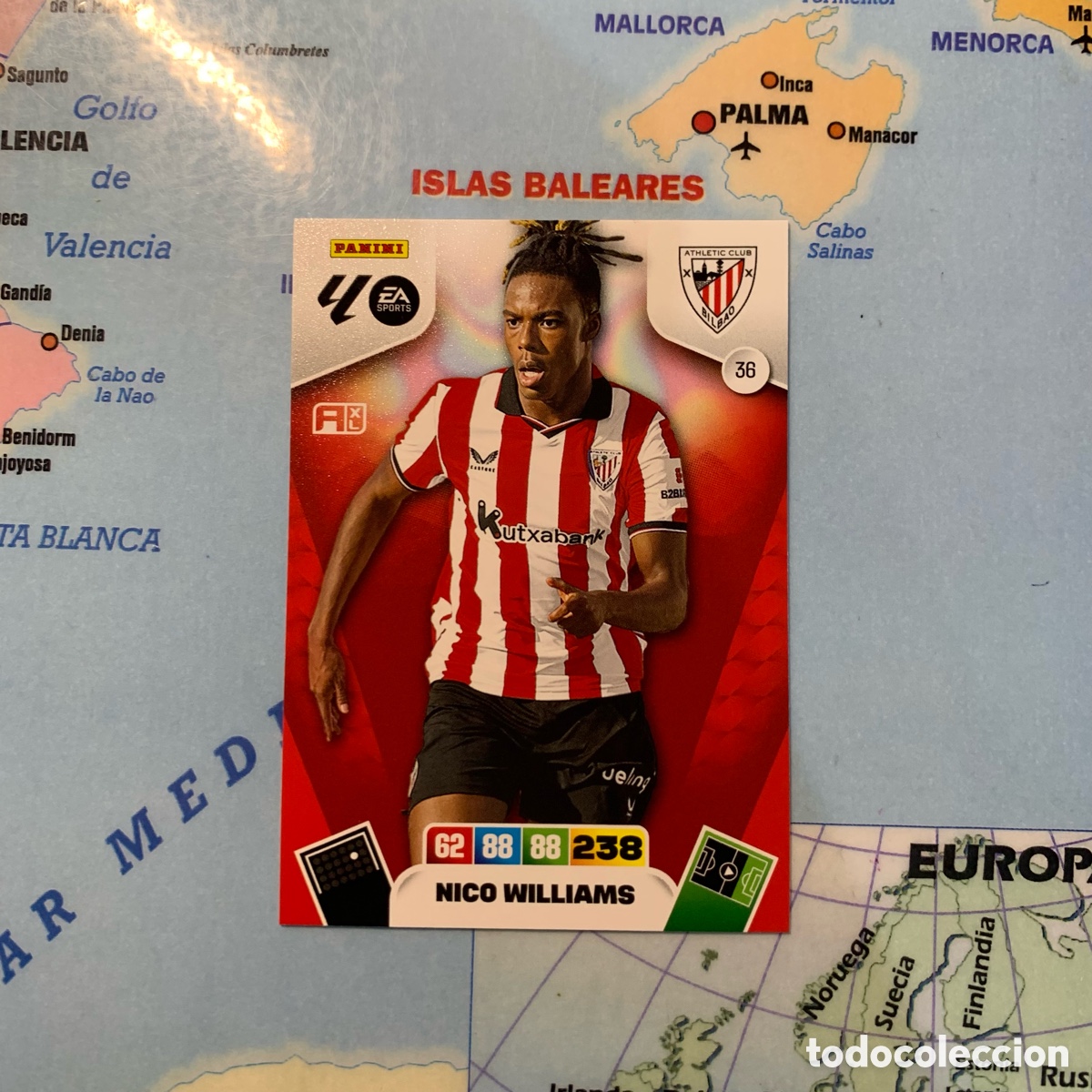 Cromos de f&uacute;tbol: Nico Williams n&uacute;mero 36 del Athletic de Bilbao cromo adrenalyn XL 25-26 2025-2026