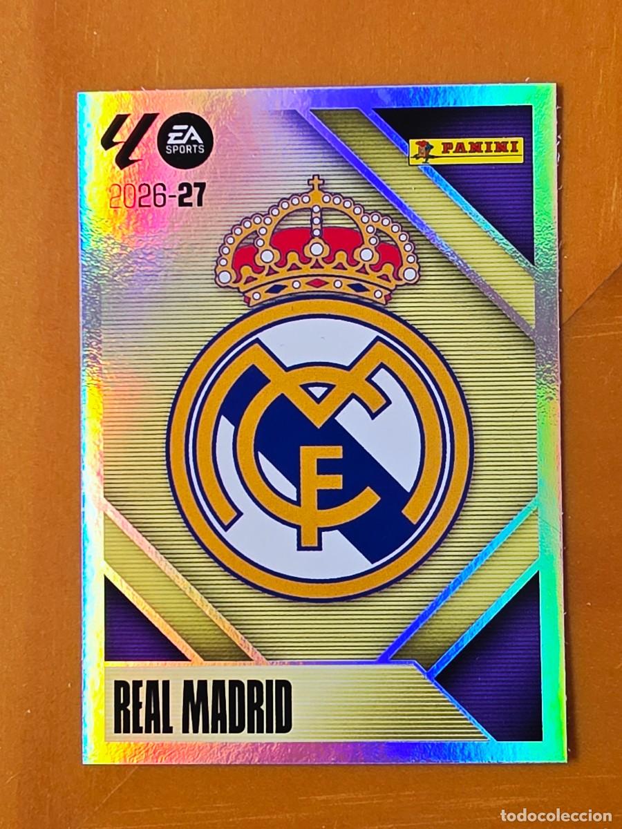 Cromos de f&uacute;tbol: 1 Escudo Real Madrid, Panini Ediciones Liga Este 2026 2027 26 27 sin pegar