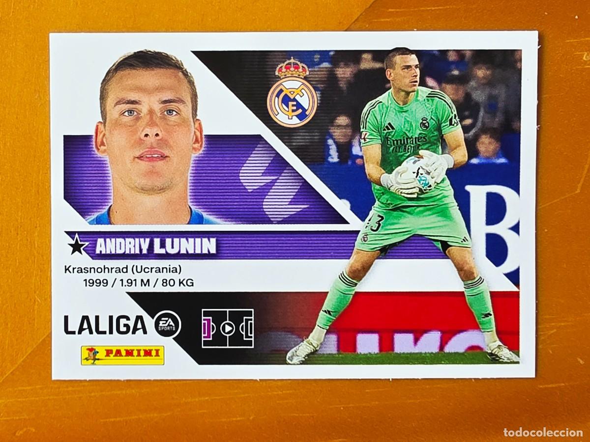 Cromos de f&uacute;tbol: 4 Andriy Lunin, Real Madrid, Panini Ediciones Liga Este 2026 2027 26 27 sin pegar