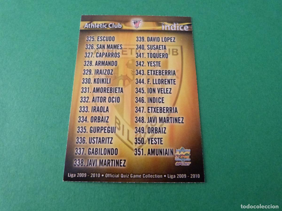 Cromos de f&uacute;tbol: TRADING CARD FUTBOL INDICE ATH.BILBAO MATE N&ordm; 346 FICHAS LIGA MUNDICROMO 2009-2010/09-10