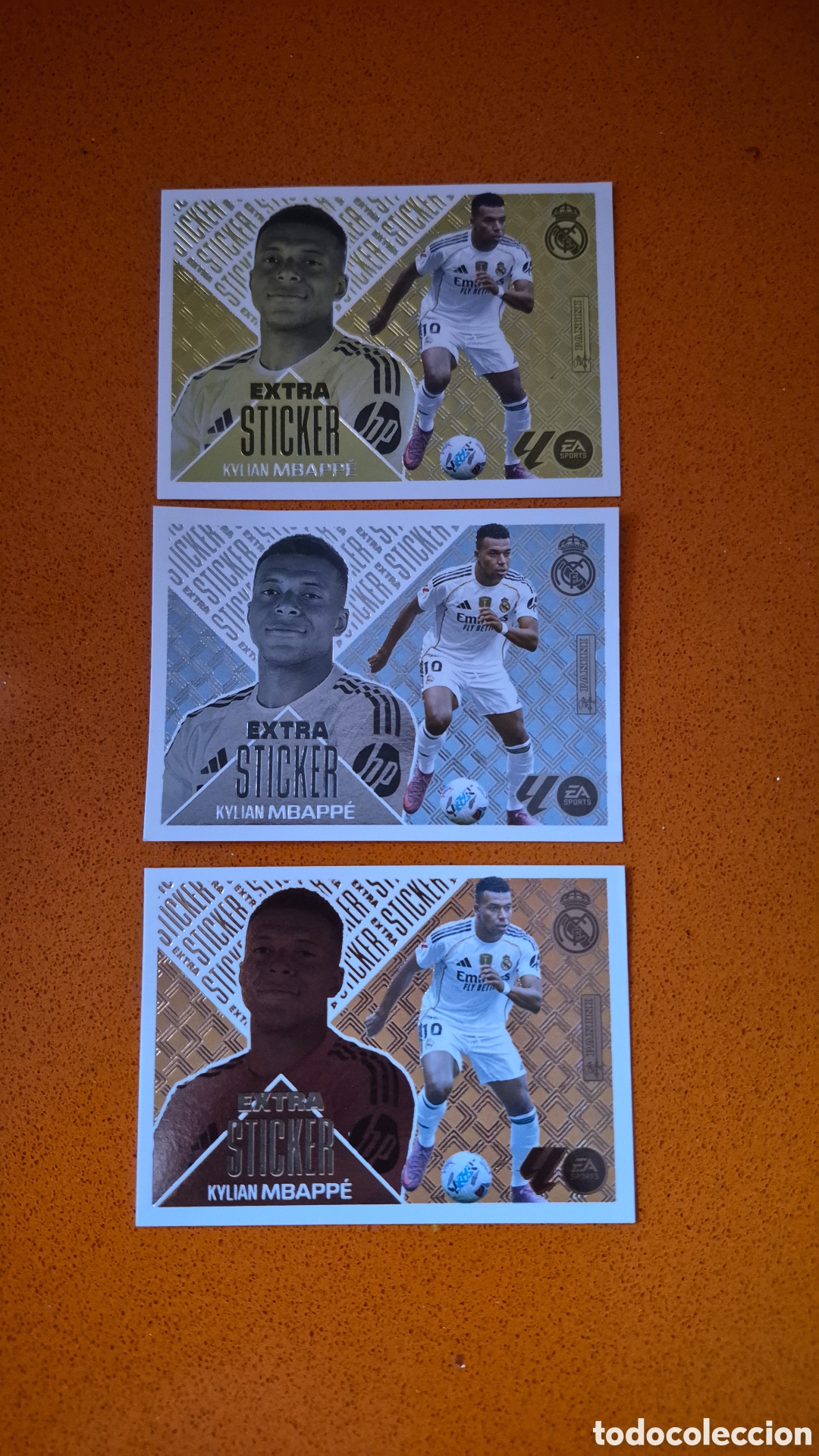 Cromos de f&uacute;tbol: EXTRA STIKER MBAPPE.26 27 ORO PLATA Y BRONCE