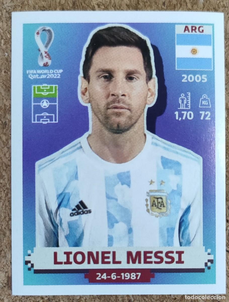 Cromos de f&uacute;tbol: QATAR 2022 WORLD CUP STICKER LIONEL MESSI ARGENTINA # ARG 20 VERSION MARCO BLANCO