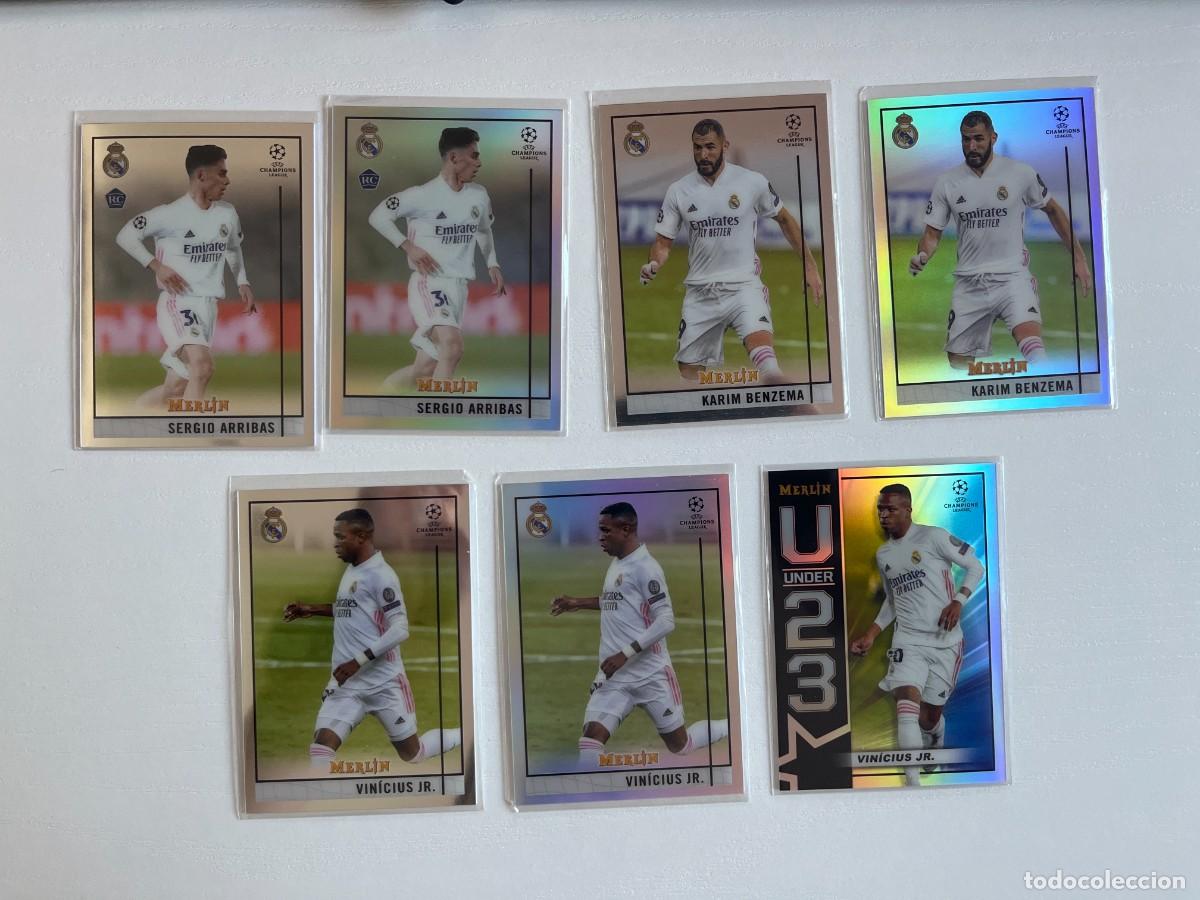Cromos de f&uacute;tbol: REAL MADRID Lote 7 Cartas 2020-21 Topps Merlin Chrome - Vinicius, Benzema, Refractors