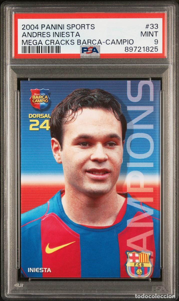 Cromos de f&uacute;tbol: Andres Iniesta #33 FC Barcelona Panini Megacracks Bar&ccedil;a Campio 2004 PSA 9