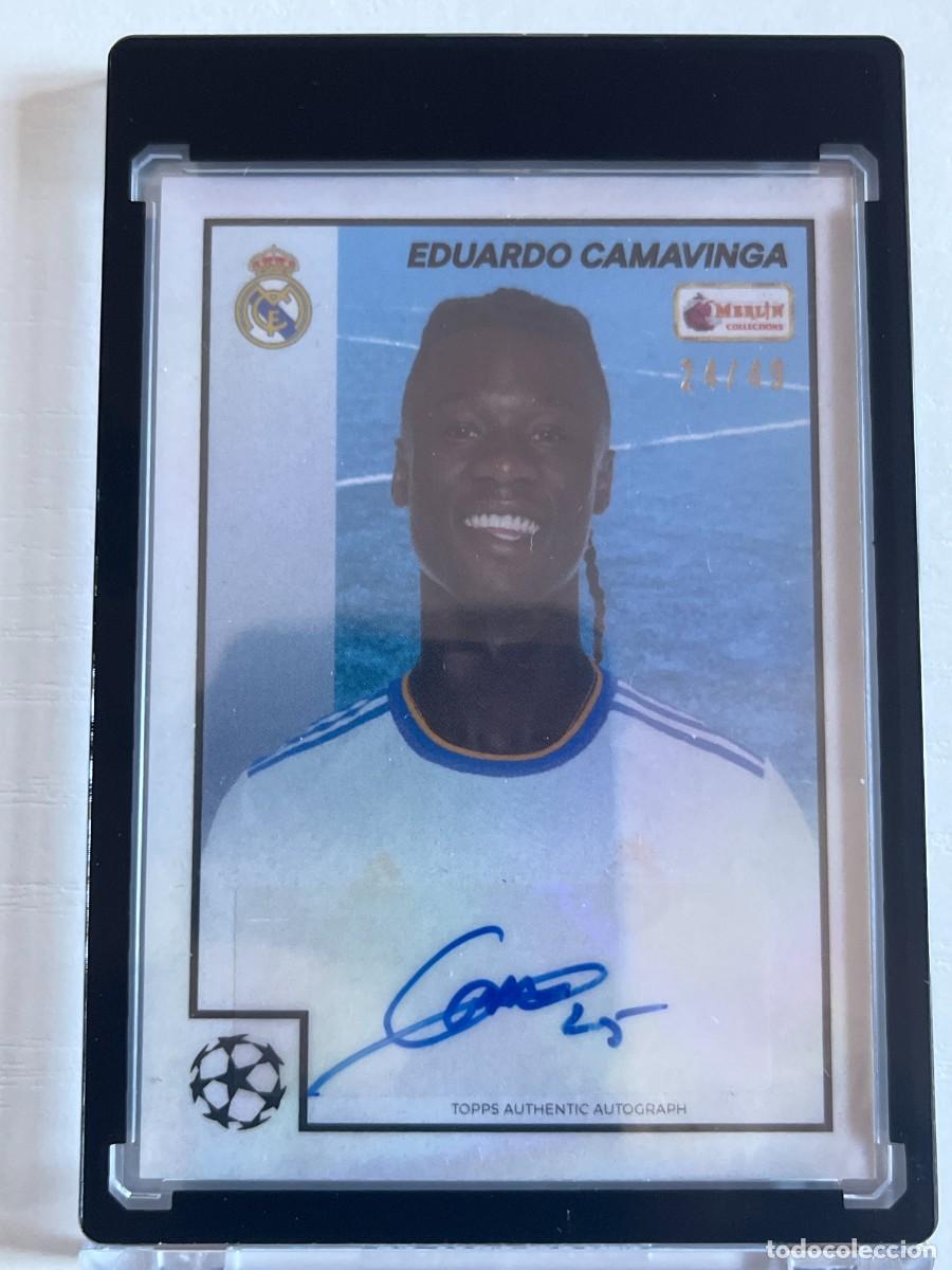 Cromos de f&uacute;tbol: REAL MADRID Camavinga ROOKIE AUT&Oacute;GRAFO 2021-22 Topps Merlin Heritage 97 - Auto Blue 24/49