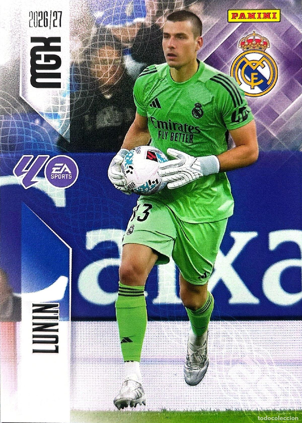 Cromos de f&uacute;tbol: Cromo Lunin Real Madrid C.F. Panini Megacracks Liga 2026-2027