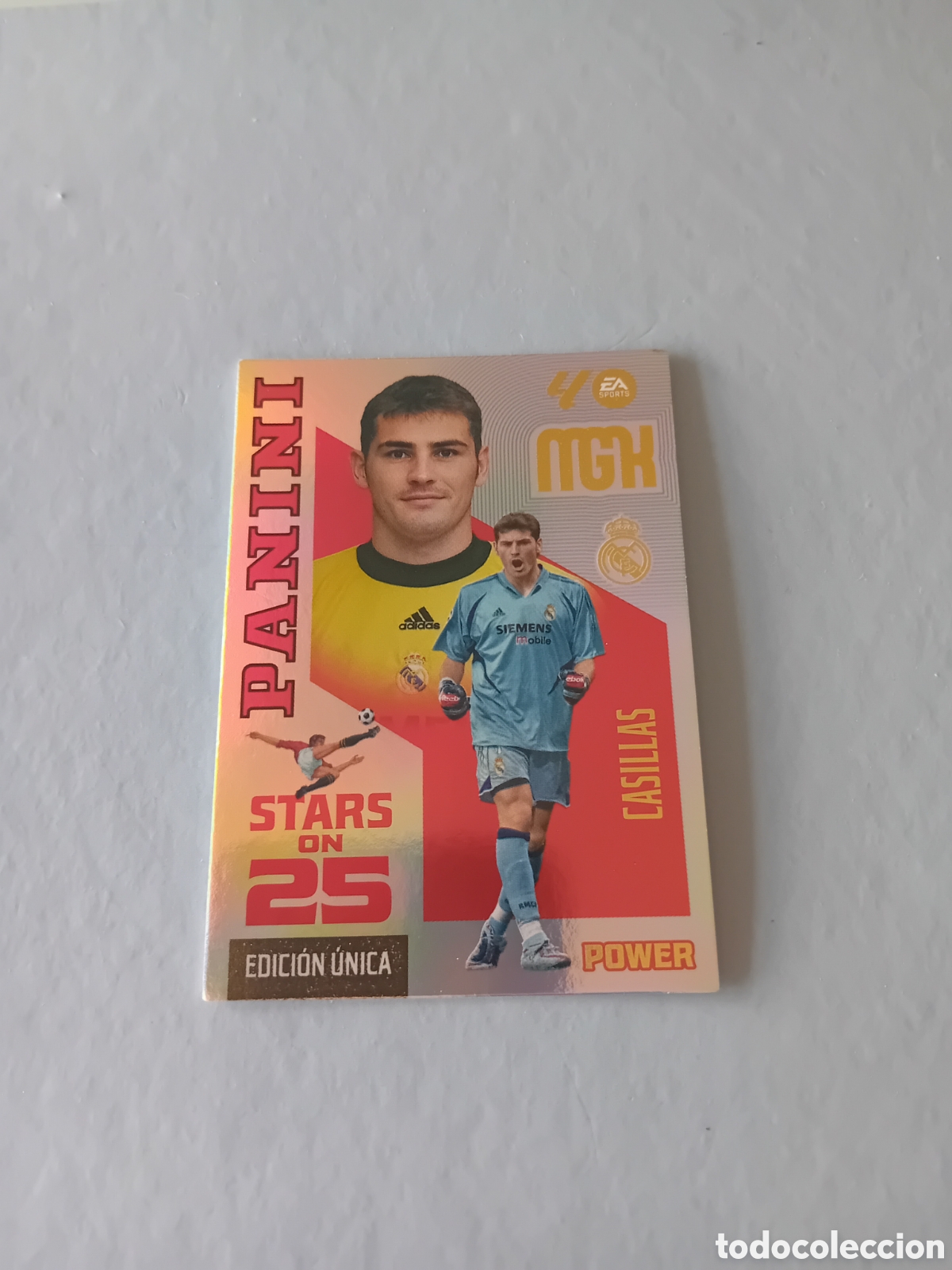 Cromos de f&uacute;tbol: STARS ON 25 CASILLAS REAL MADRID POWER EDICION UNICA P 428 MEGACRACKS 26 27 2026 2027 PANINI