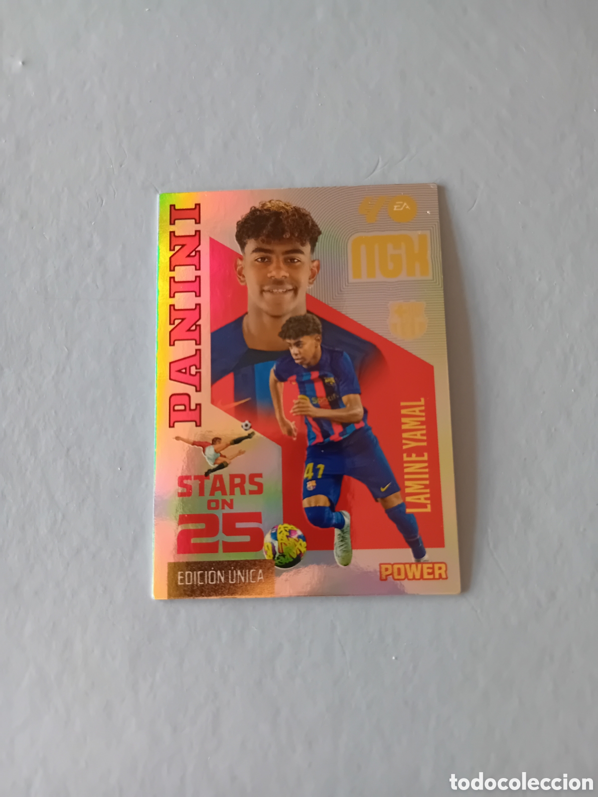 Cromos de f&uacute;tbol: STARS ON 25 LAMINE YAMAL BARCELONA POWER EDICION UNICA P 449 MEGACRACKS 26 27 2026 2027 PANINI