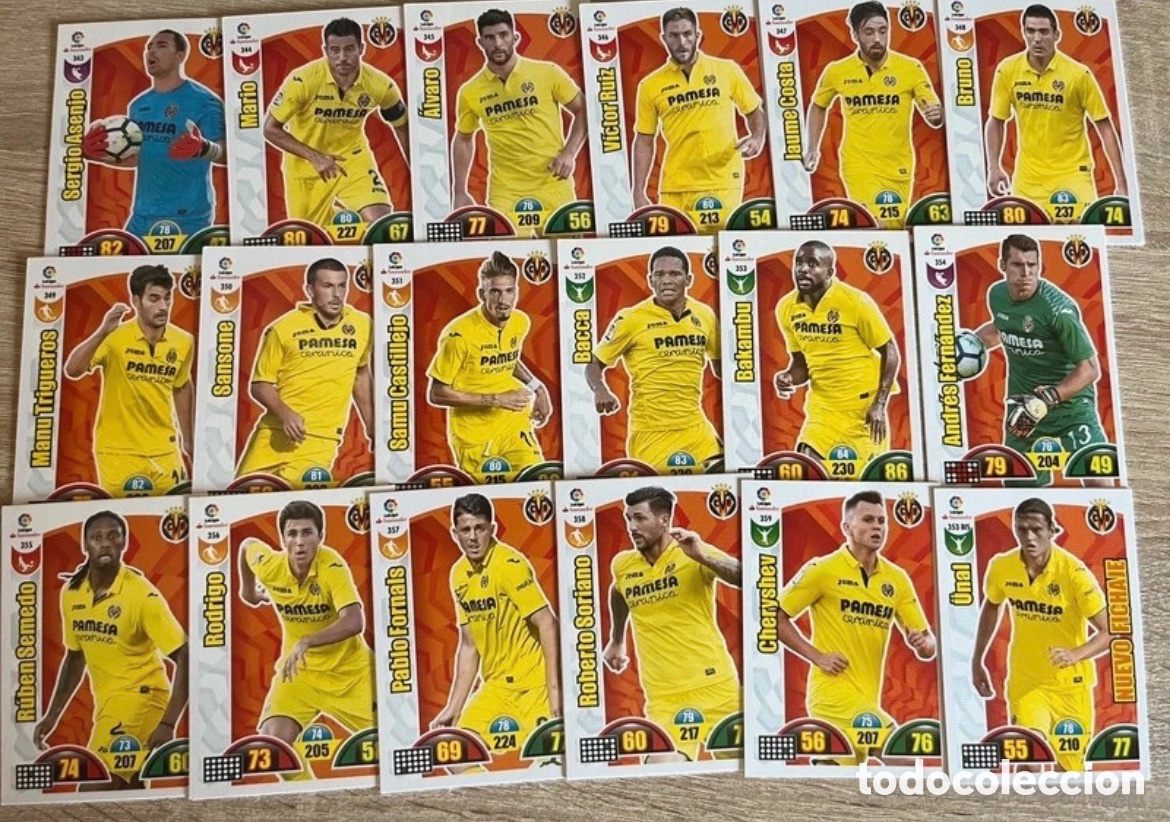 Cromos de f&uacute;tbol: VILLARREAL LOTE B&Aacute;SICO COMPLETO ADRENALYN 2017 2018 17 18 PANINI