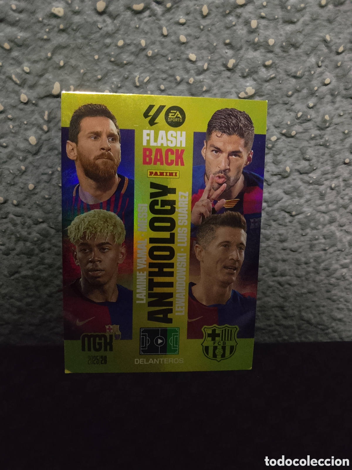 Cromos de f&uacute;tbol: Lamine Yamal, Messi, Luis Su&aacute;rez, Lewandowski Barcelona anthology back megacracks 25/26 2025 2026