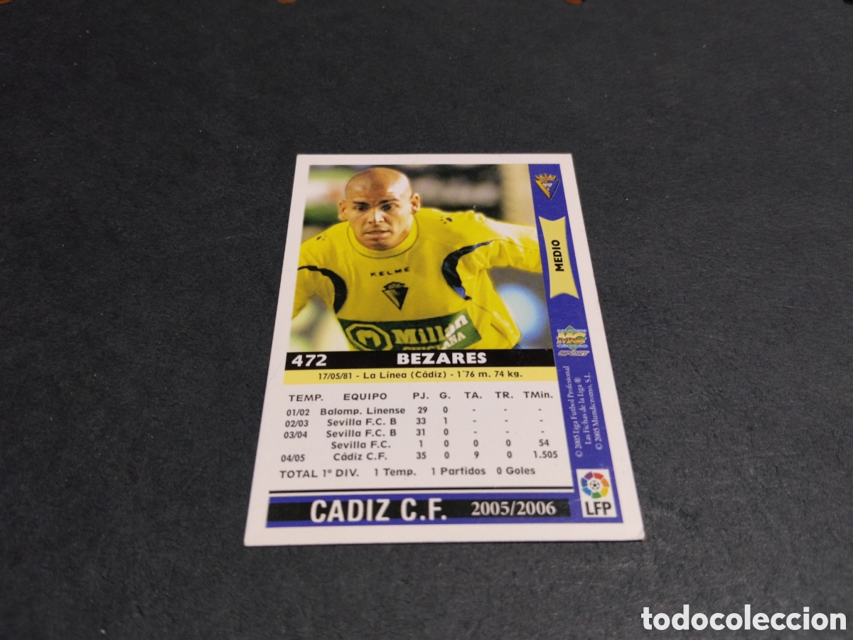 Cromos de f&uacute;tbol: Cromo futbol Bezares, C&aacute;diz