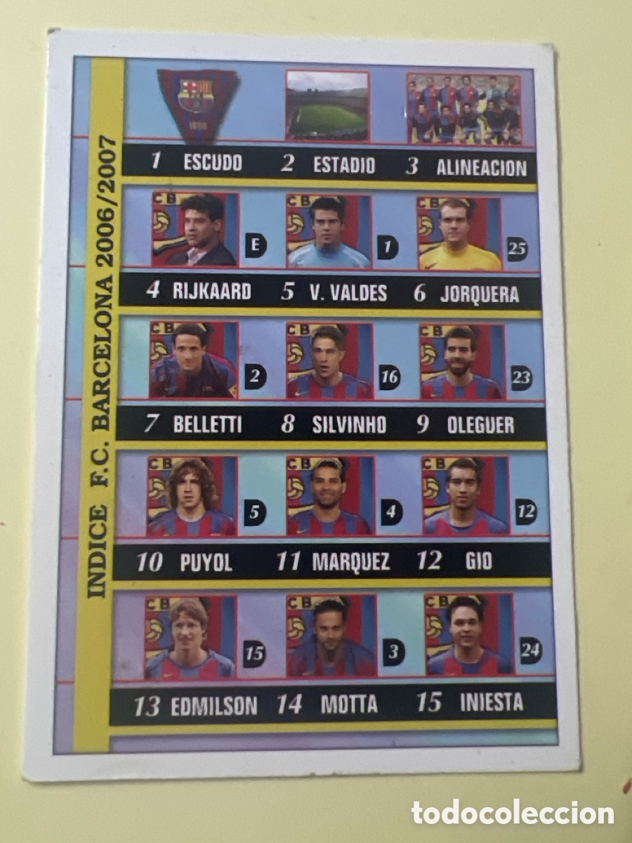 Cromos de f&uacute;tbol: C5620. &iacute;ndice n&ordm; 24 (F.C. Barcelona) - Fichas de la Liga Mundicromo 2006/2007
