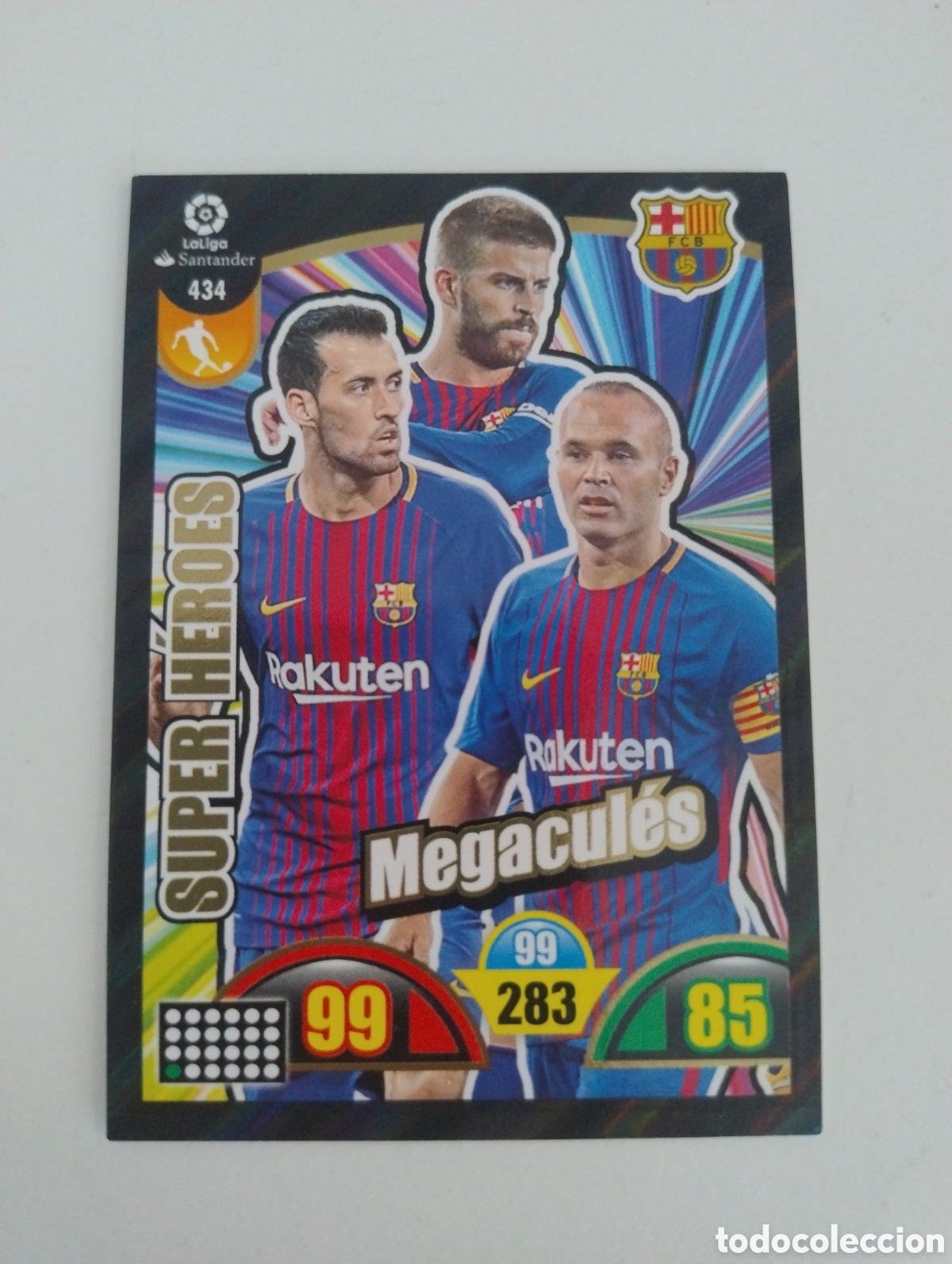 Cromos de f&uacute;tbol: 434 - Busquets, Iniesta y Piqu&eacute; - Barcelona - Adrenalyn XL Liga 2017 - 2018 Megacules