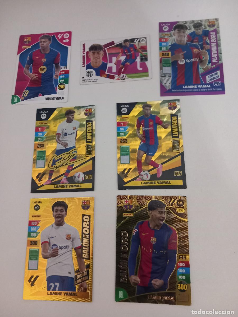 Football Stickers: 7 CARDS LAMINE YAMAL( PLATINUM - EDICIONES LIMITADAS - FIRMADA - BALONES DE ORO -ADRENALYN XL-ESTE)