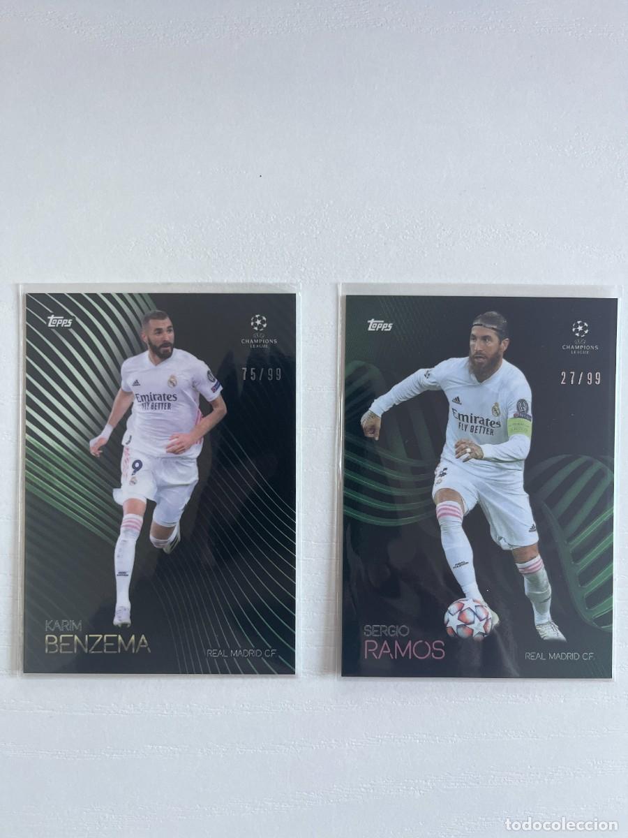 Cromos de f&uacute;tbol: REAL MADRID Lote 2 Cartas Green /99 2021 Topps Knockout UCL - Karim Benzema & Sergio Ramos