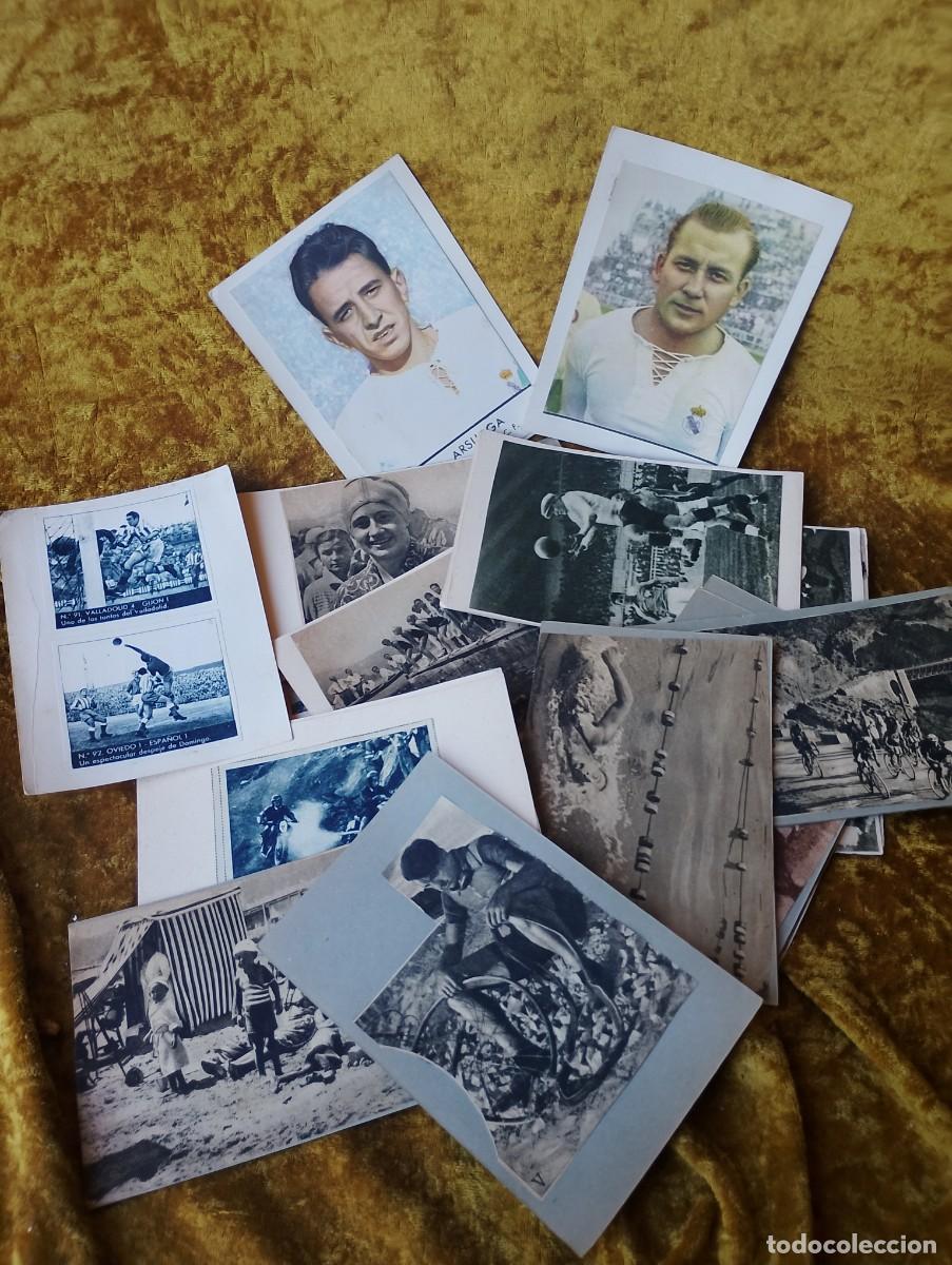 Cromos de f&uacute;tbol: Del tama&ntilde;o de una tarjeta postal: recortes y dos cromos de deportes -algunas de ellas curiosas- por