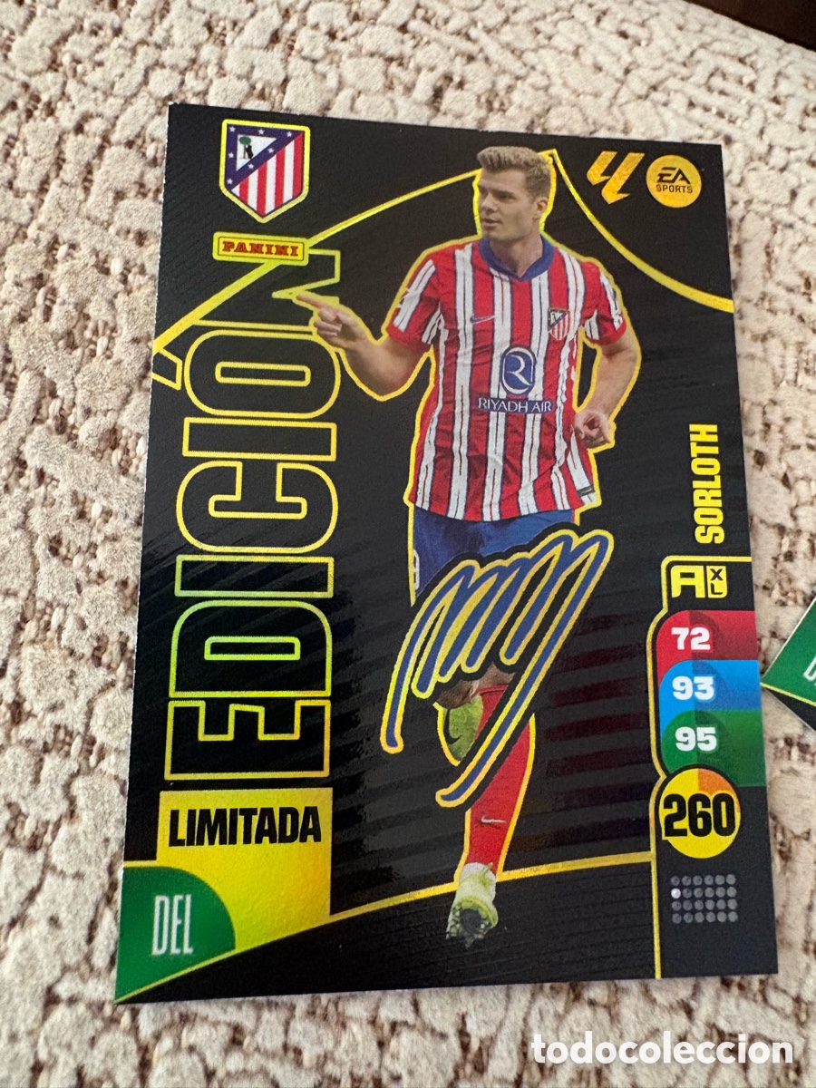 Cromos de f&uacute;tbol: Sorloth Edici&oacute;n limitada firmada Atl&eacute;tico Sobre Premium Adrenalyn 2024/25