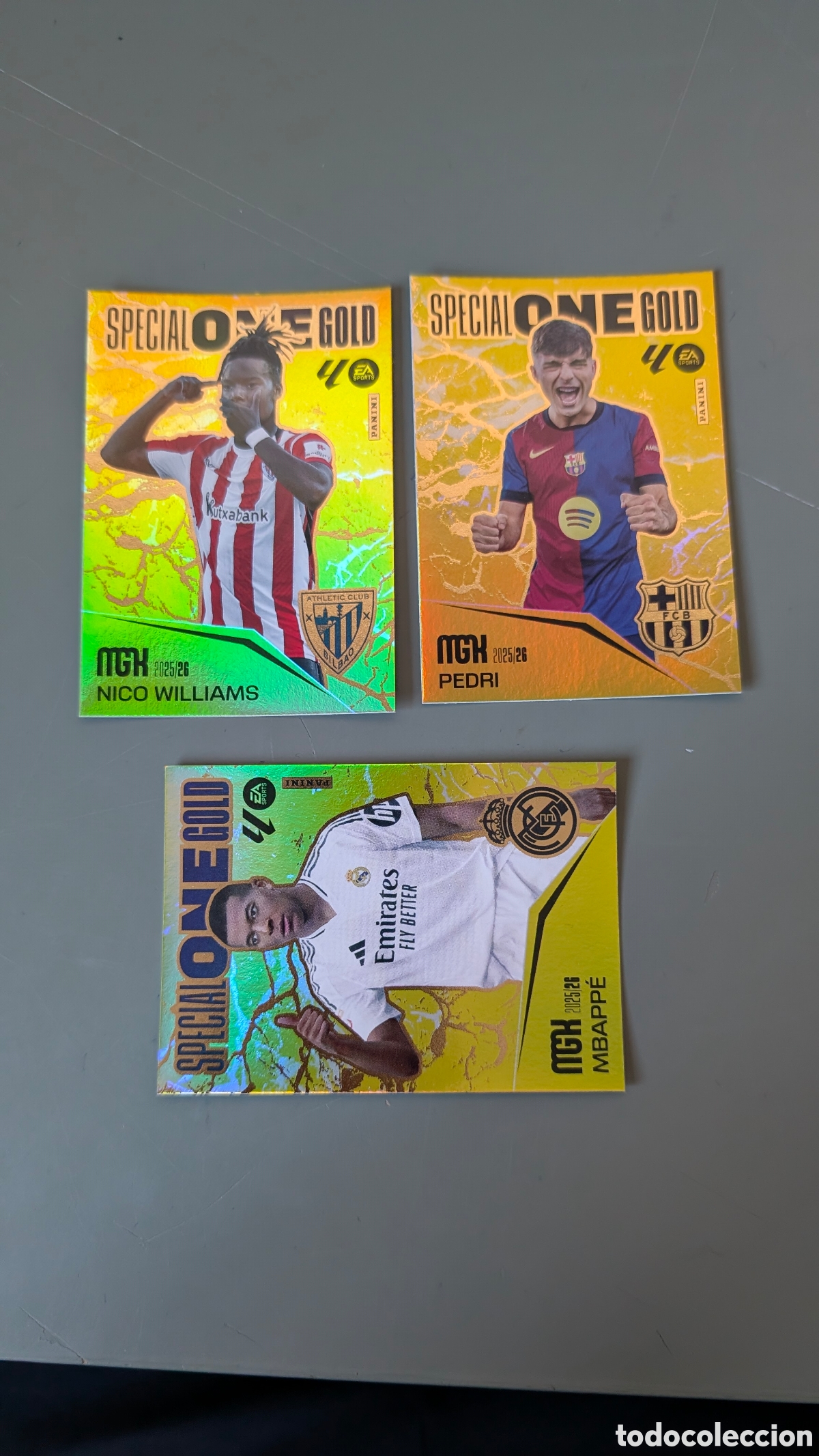 Cromos de f&uacute;tbol: LOTE COMPLETO SPECIAL ONE GOLD MBAPPE PEDRI NICO WILLIAMS MEGACRACKS LIGA 2025/2026 25 26 PANINI