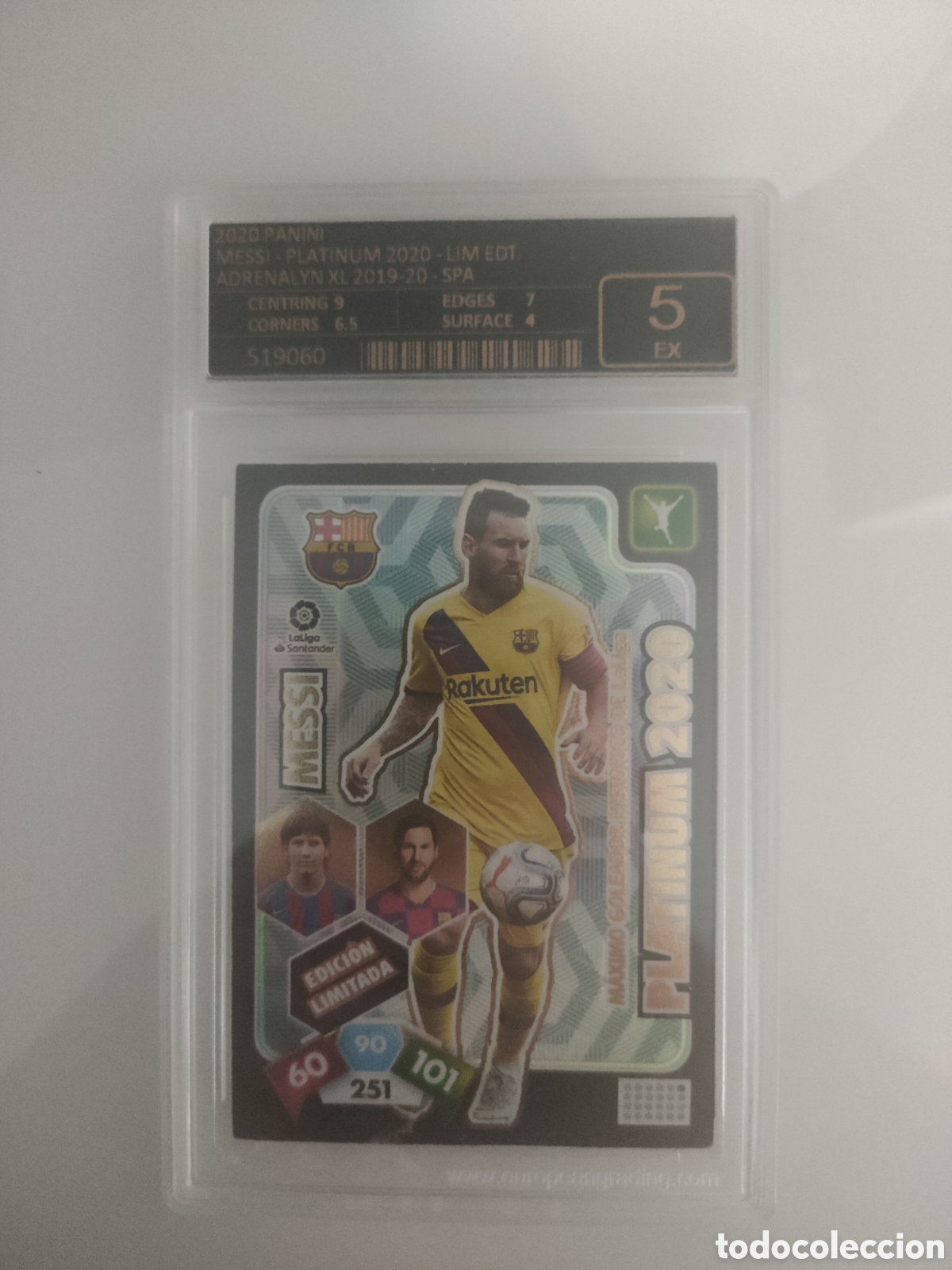 Cromos de f&uacute;tbol: Lionel Messi Platinum 2020 Panini Adrenalyn XL La liga FC Barcelona European Grading 5 (NO PSA)