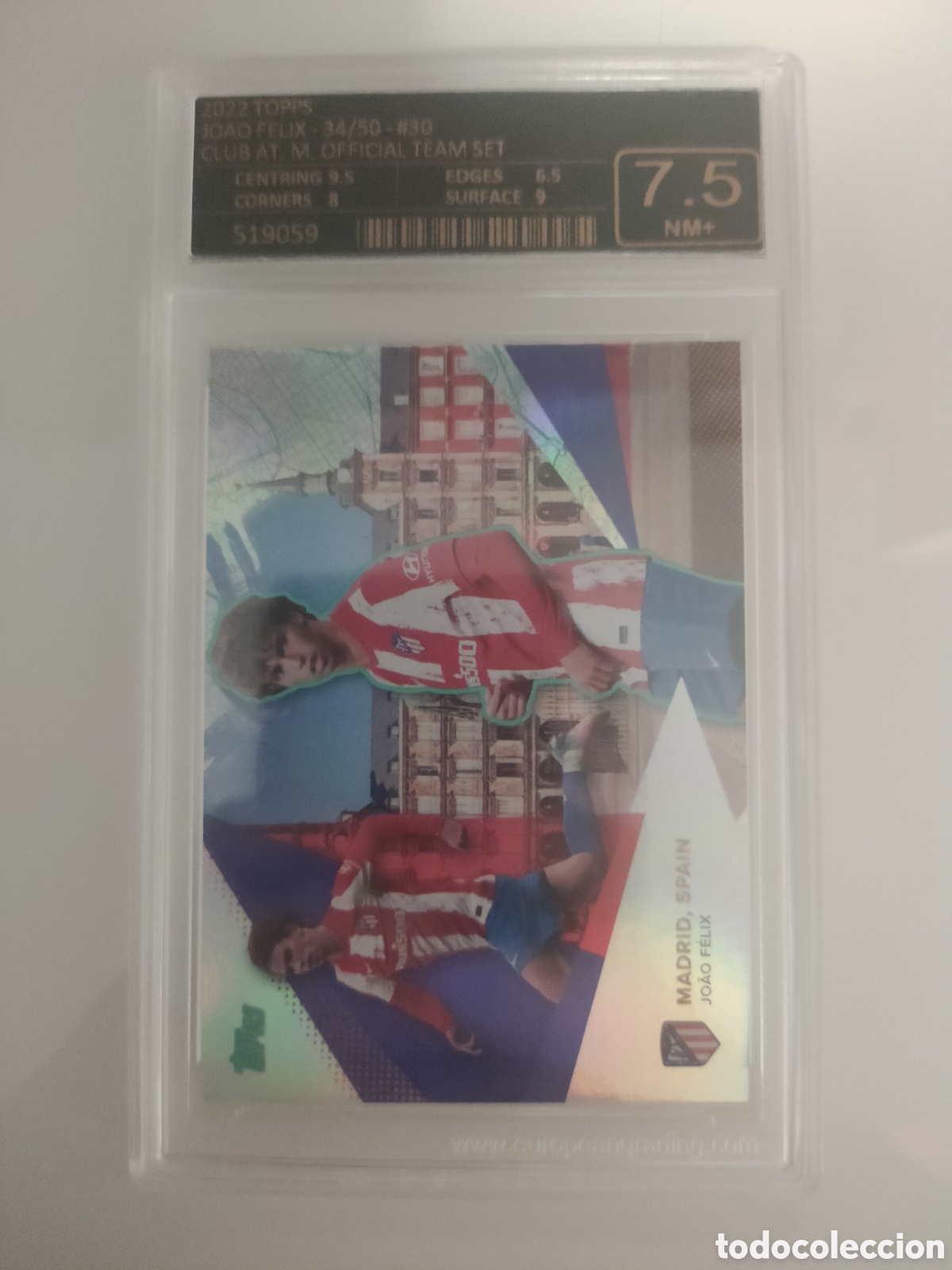 Cromos de f&uacute;tbol: Joao F&eacute;lix /99 GREEN REFRACTOR TOPPS FAN TEAM SET 2021-22 ATM European Grading 7.5+ (NO PSA)