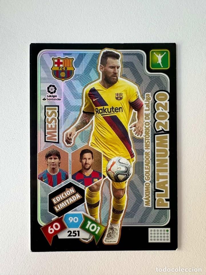 Cromos de f&uacute;tbol: Messi Bar&ccedil;a Platinum 2020 M&aacute;ximo Goleador Hist&oacute;rico de LaLiga Edici&oacute;n Limitada Adrenalyn 2019-20