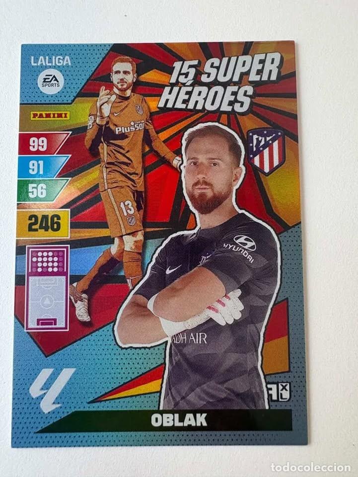 Cromos de f&uacute;tbol: Oblak Atl&eacute;tico de Madrid 15 Super H&eacute;roes Adrenalyn 2023-24