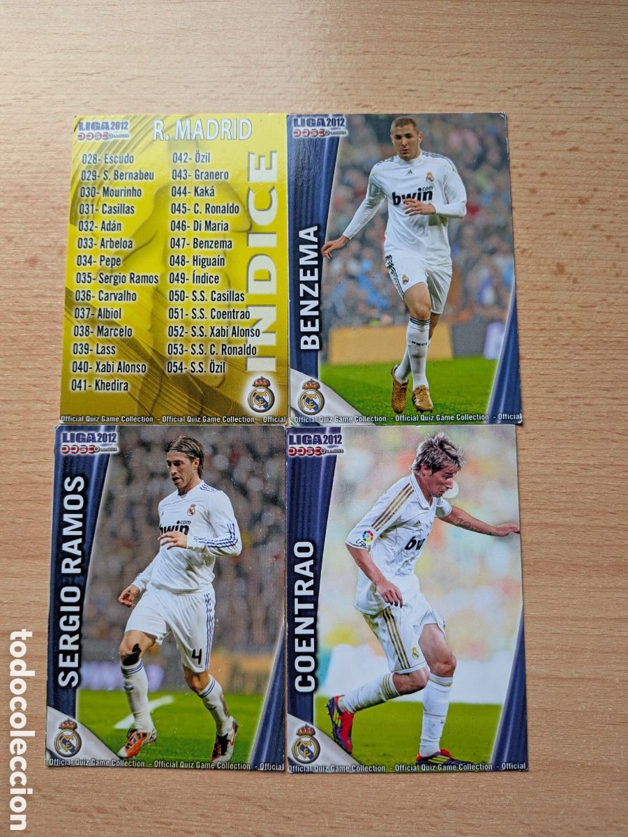 Cromos de f&uacute;tbol: Lote 4 cromos Real Madrid &ndash; Mundicromo Liga 2012 &ndash; Benzema, Ramos, Coentr&atilde;o