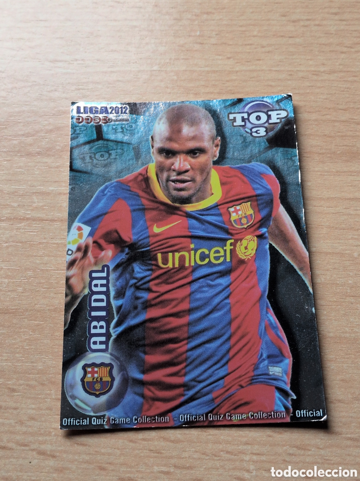 Cromos de f&uacute;tbol: Abidal Barcelona top 3 Mundicromo 2012 Azul brillante