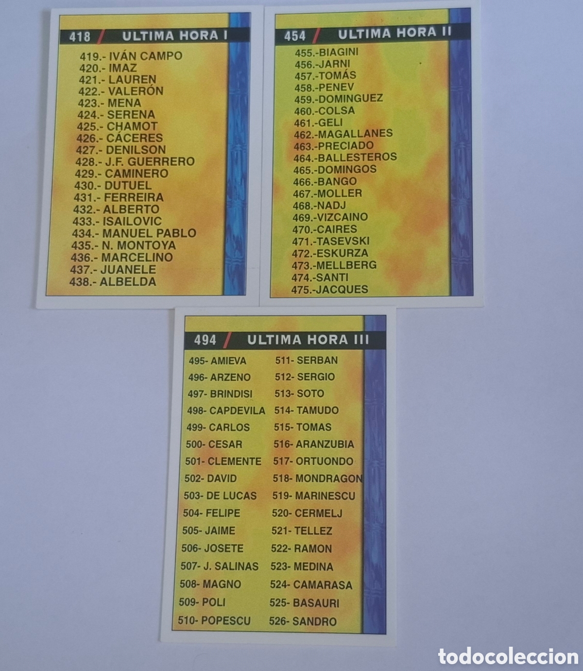 Cartes &agrave; collectionner de Football: Ultima hora- 3 cartas -Mundicromo Las Fichas de la Liga 1998-1999-98-99