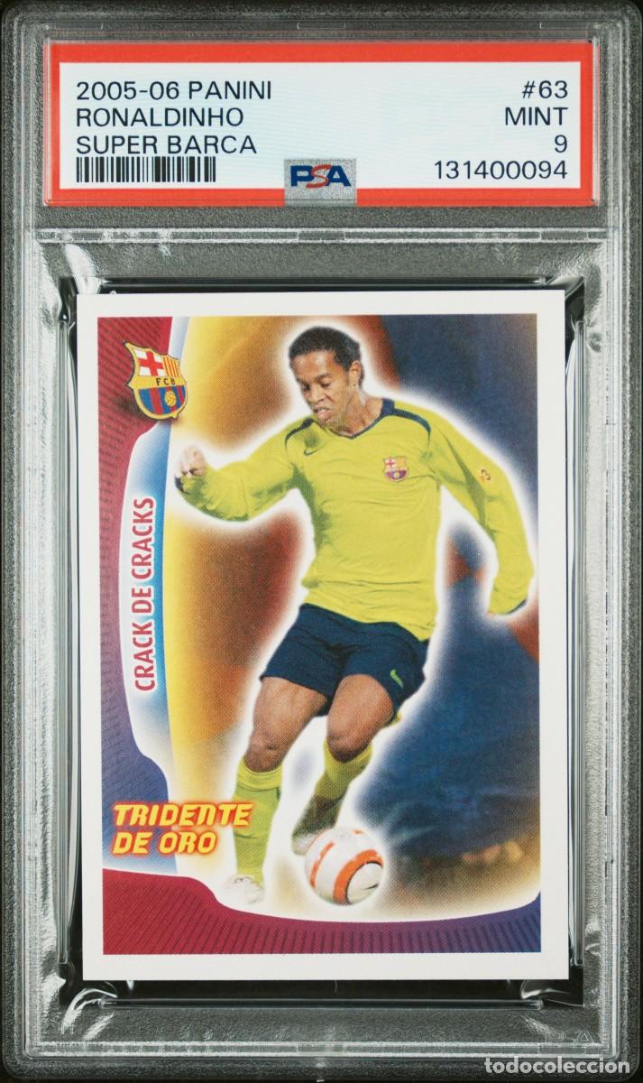 Cromos de Futebol: Ronaldinho #63 FC Barcelona Panini Super Bar&ccedil;a Tridente de Oro 2005 06 PSA 9