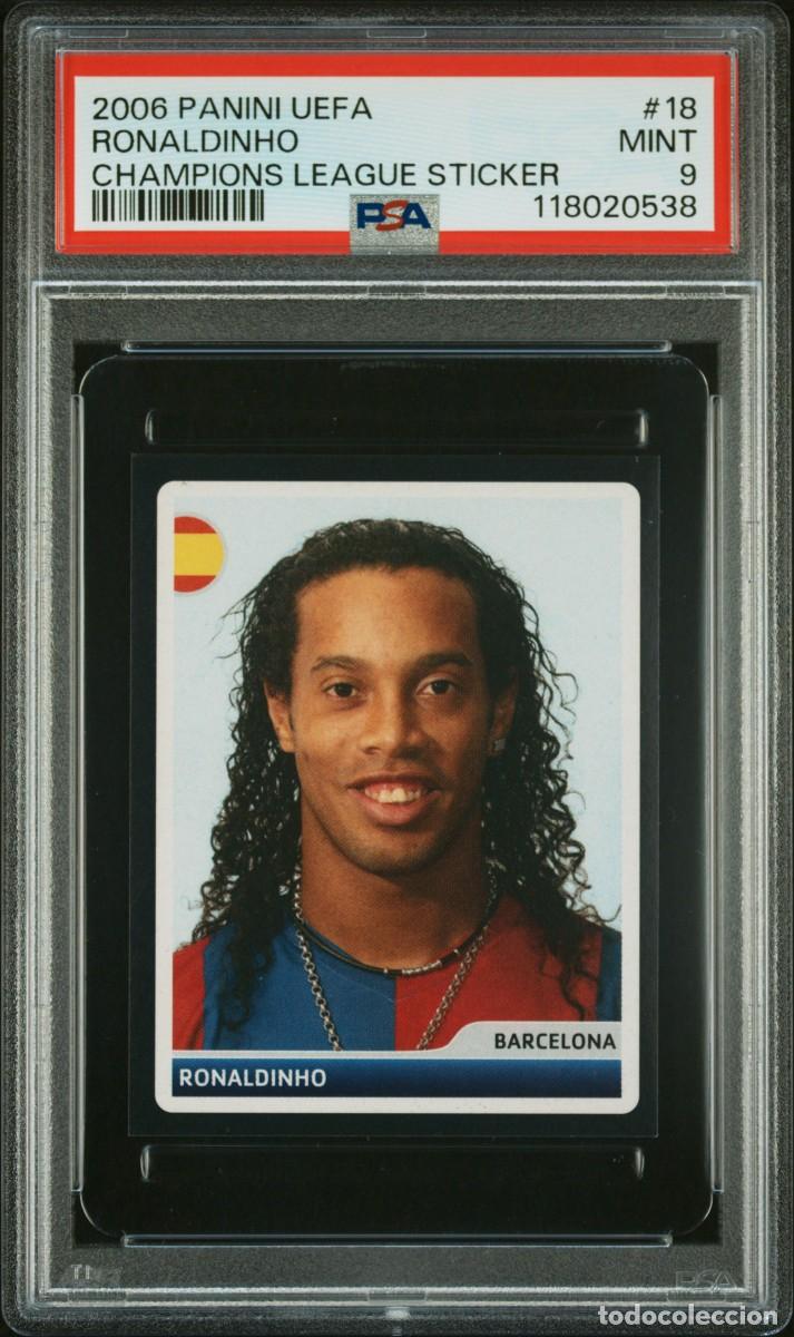 Cromos de f&uacute;tbol: Ronaldinho #18 FC Barcelona Panini Champions League Sticker 2006 07 PSA 9