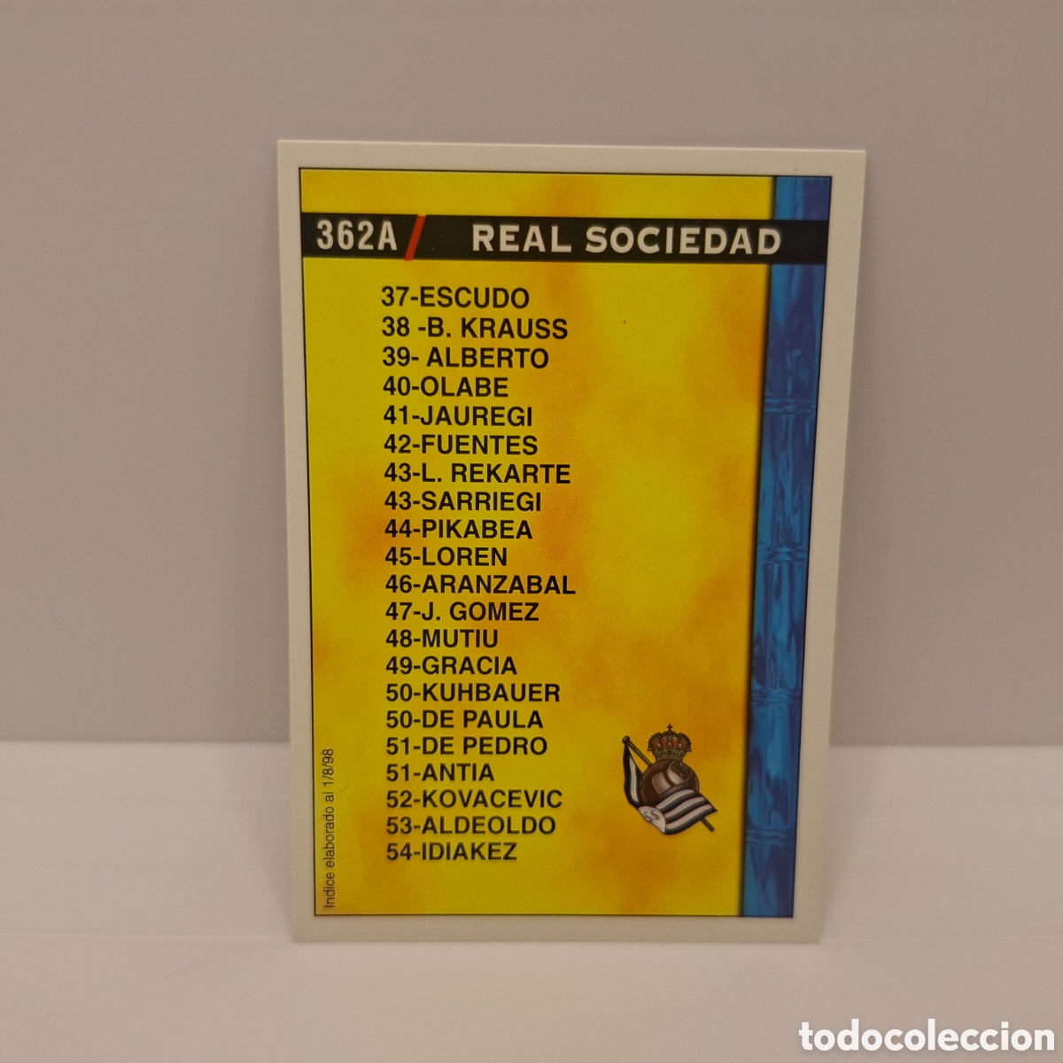 Cromos de f&uacute;tbol: &Iacute;ndice- 362 A-B Real Madrid-Real Sociedad-Corregido-Mundicromo Las Fichas de la Liga 1998-1999-98-99