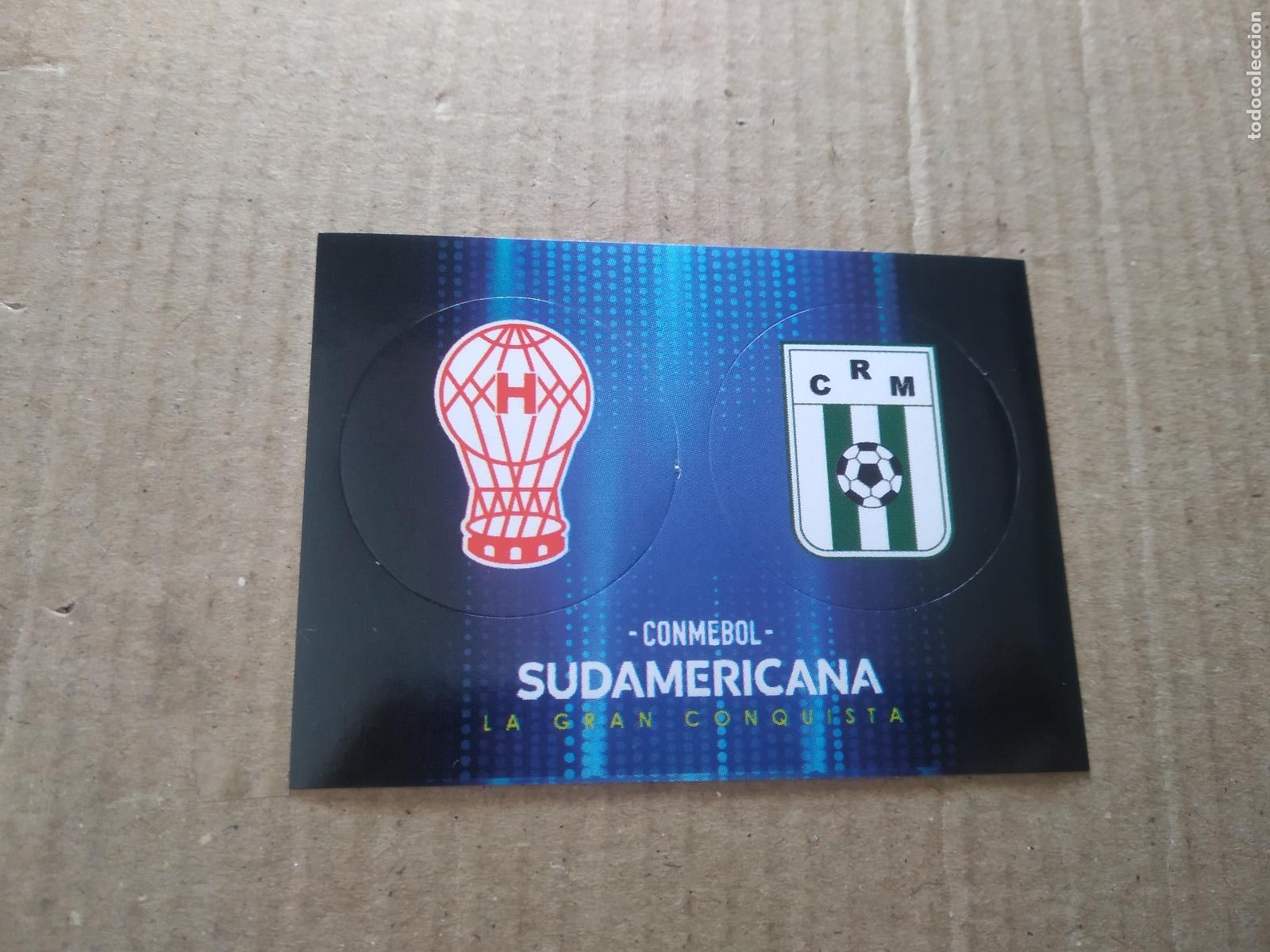 Cromos de f&uacute;tbol: T6- A T6-B ESCUDO HURACAN RACING CROMO FUTBOL CONMEBOL SUDAMERICANA LA GRAN CONQUISTA
