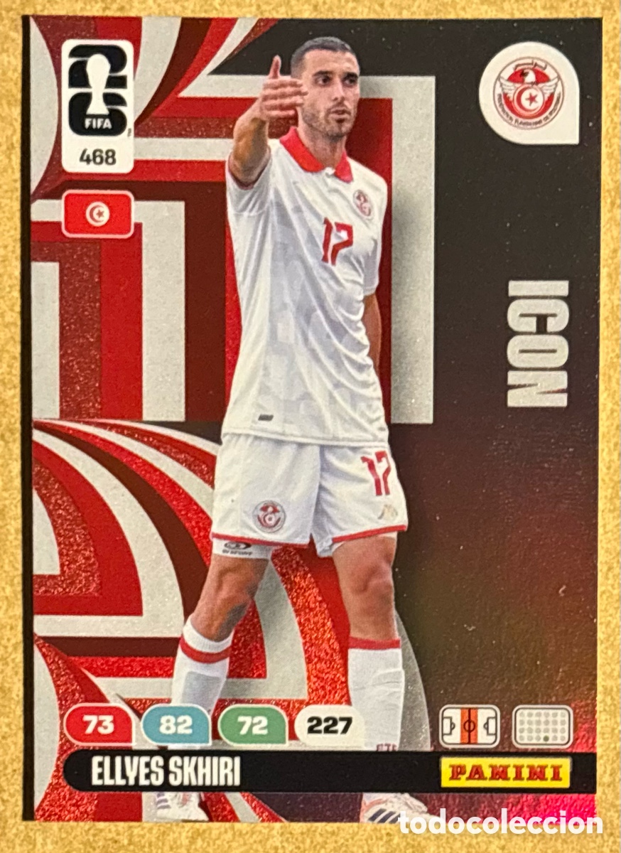 Cromos de f&uacute;tbol: ELLVES SKHIRI (T&Uacute;NEZ). CARTA ICON PANINI ADRENALYN XL FIFA WORLD CUP 2026. #468.