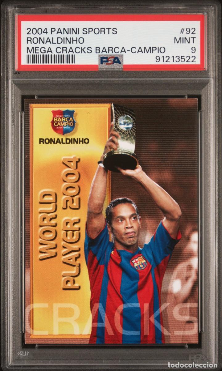 Cromos de f&uacute;tbol: Ronaldinho #92 FC Barcelona Panini Megacracks Bar&ccedil;a Campio 2004 05 PSA 9