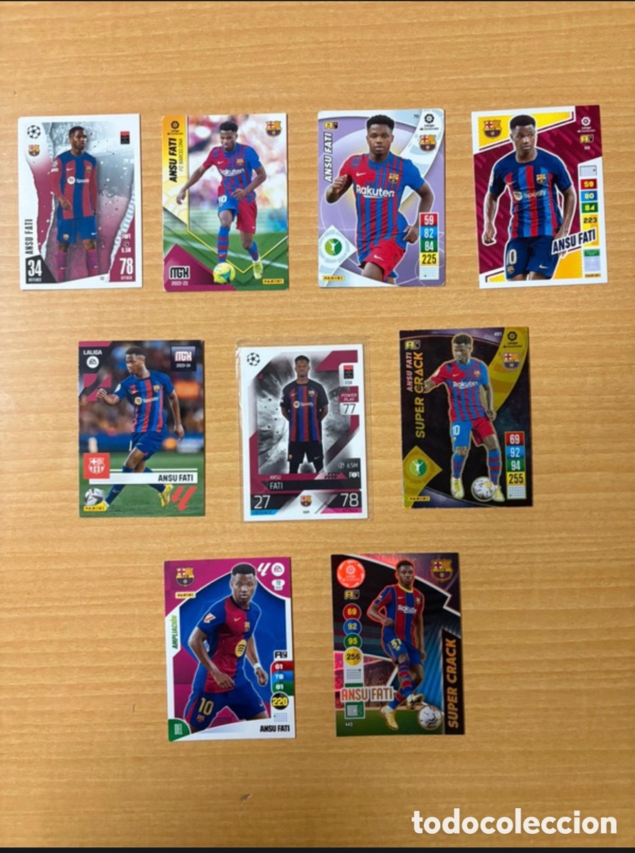 Football Stickers: Lote de cartas de Ansu Fati de diferentes temporadas y colecciones,