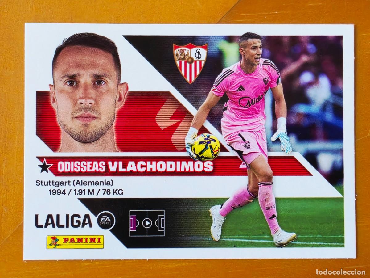 Cromos de f&uacute;tbol: 3 Odisseas Vlachodimos, Sevilla FC, Panini Ediciones Liga Este 2026 2027 26 27 sin pegar