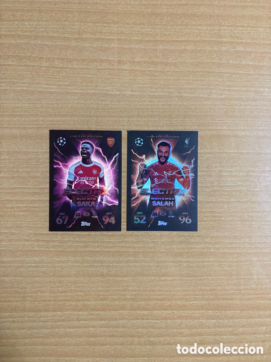 Cromos de f&uacute;tbol: Pack cartas Saka y Salah topps champions league league limited ediction