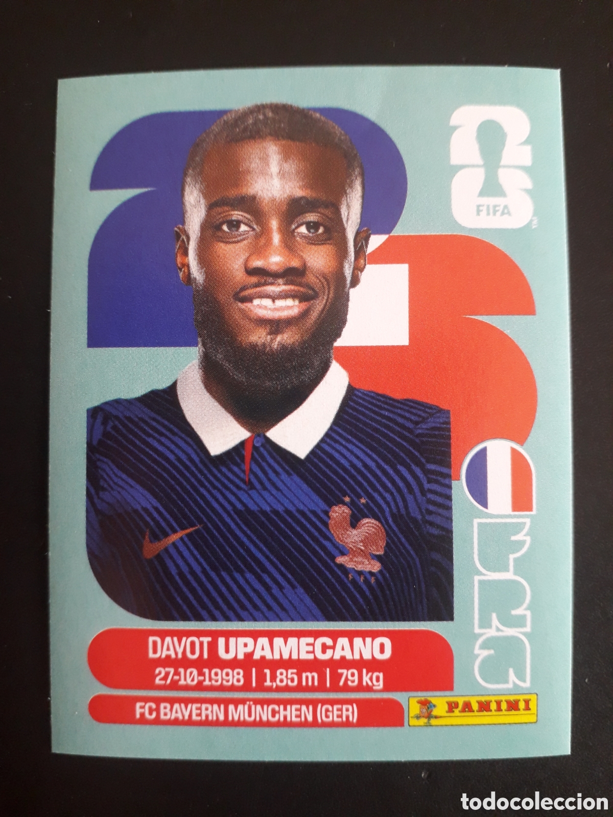 Fu&szlig;ball-Sticker: UPAMECANO FRANCIA FRA 7 MUNDIAL F&Uacute;TBOL 2026 FIFA WORLD CUP PANINI SIN PEGAR PEDIDO M&Iacute;NIMO 3&euro;.