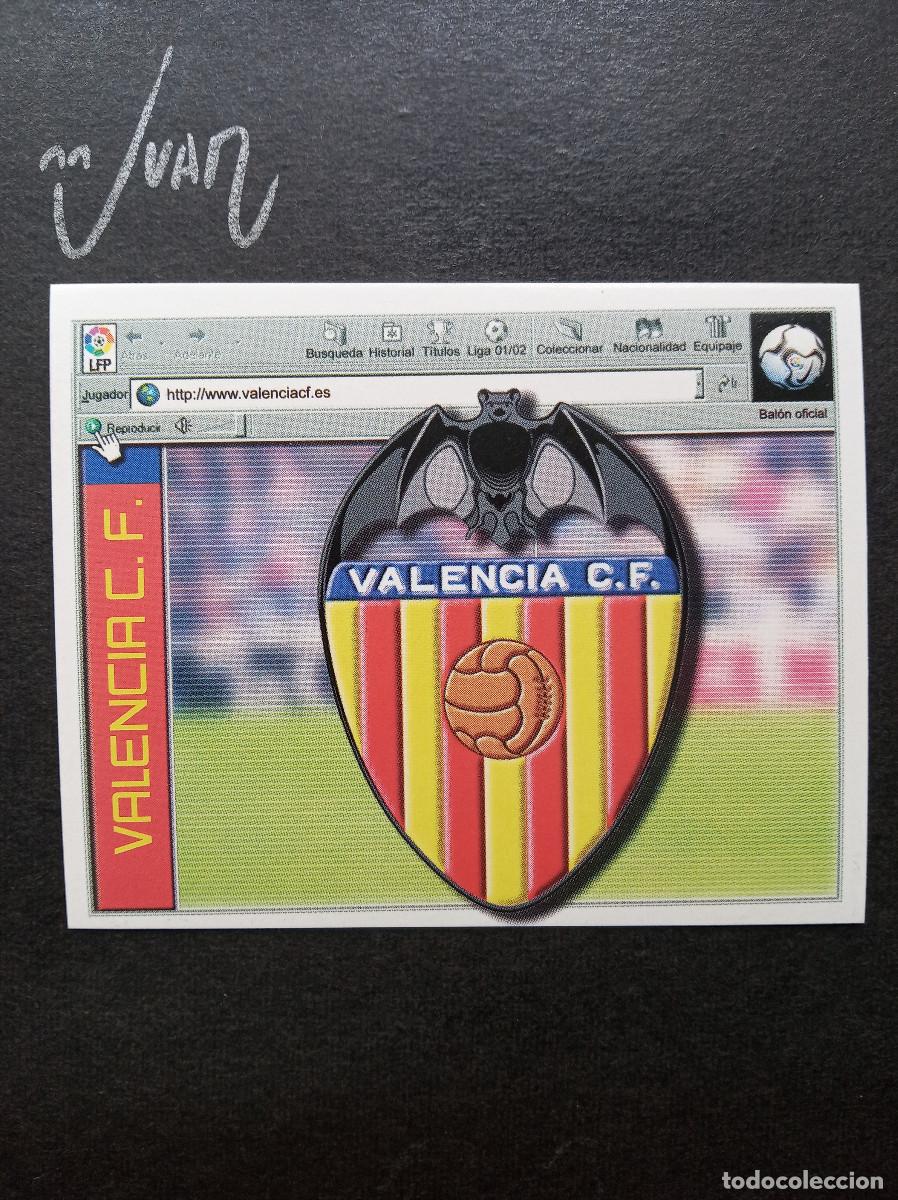 Cromos de f&uacute;tbol: ESCUDO VALENCIA CF ⚽ COLECCIONES ESTE &reg; 2001 2002 LIGA FUTBOL 01 02 SIN PEGAR NUNCA PEGADO NUEVO