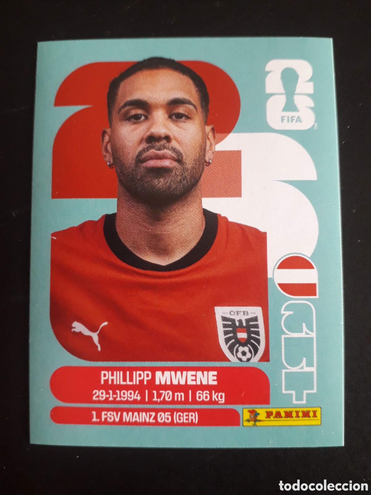 Cromos de f&uacute;tbol: MWENE AUSTRIA AUT 8 MUNDIAL F&Uacute;TBOL 2026 FIFA WORLD CUP PANINI SIN PEGAR PEDIDO M&Iacute;NIMO 3&euro;